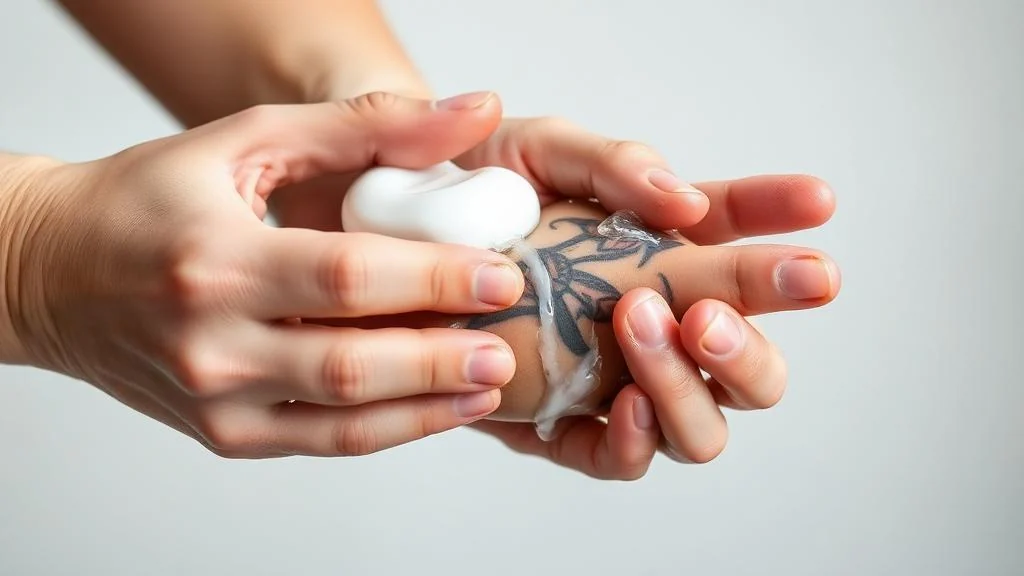 Washing a tattoo gently with soap